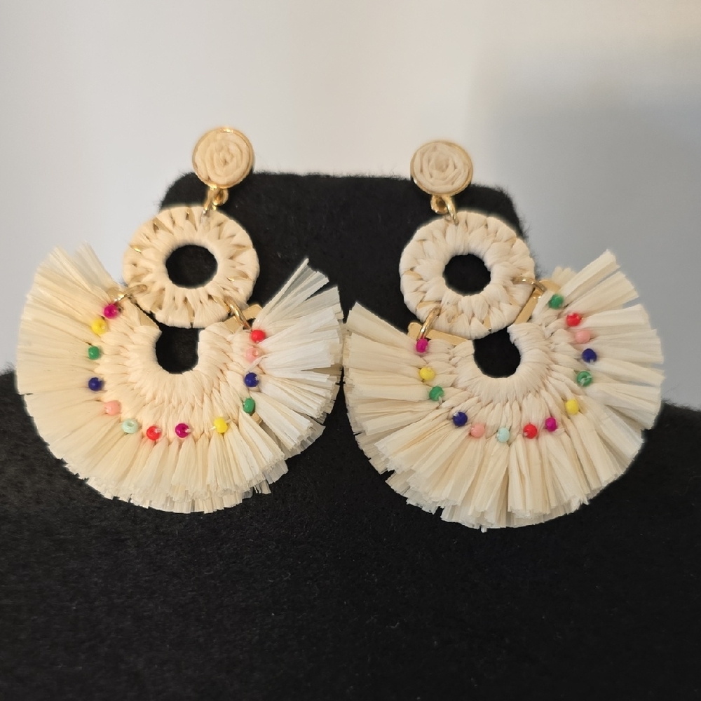 J. Crew Factory Cream and Multicolor Fringe Earrings